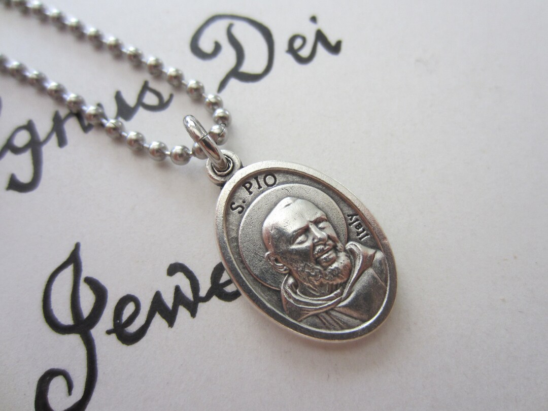 St Padre Pio Medal & Necklace Set, Patron Pray Hope Worry, Catholic ...