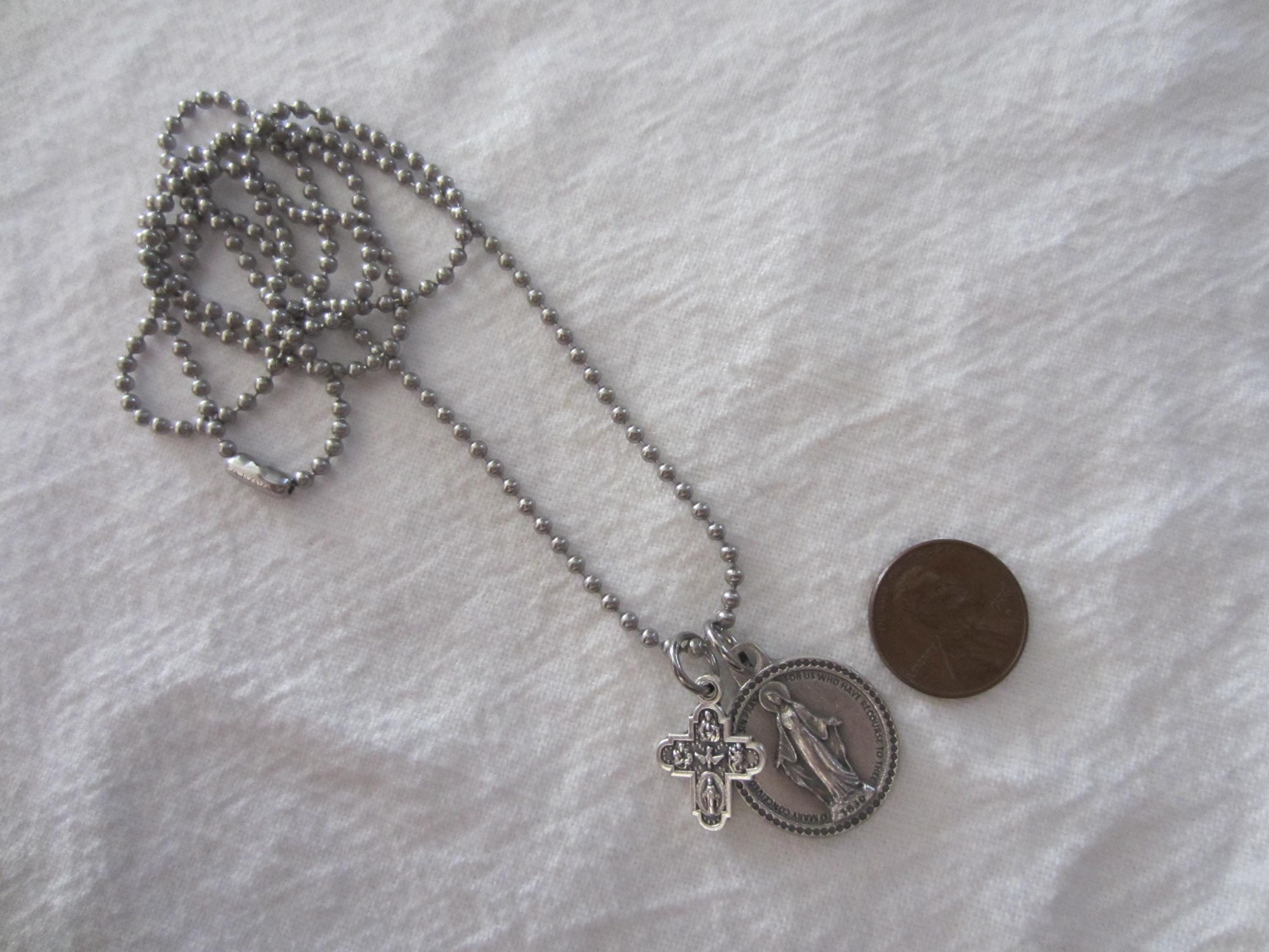 Miraculous Medal / 4 Way Cross 2pc Pendant & Necklace Set, Our Lady ...
