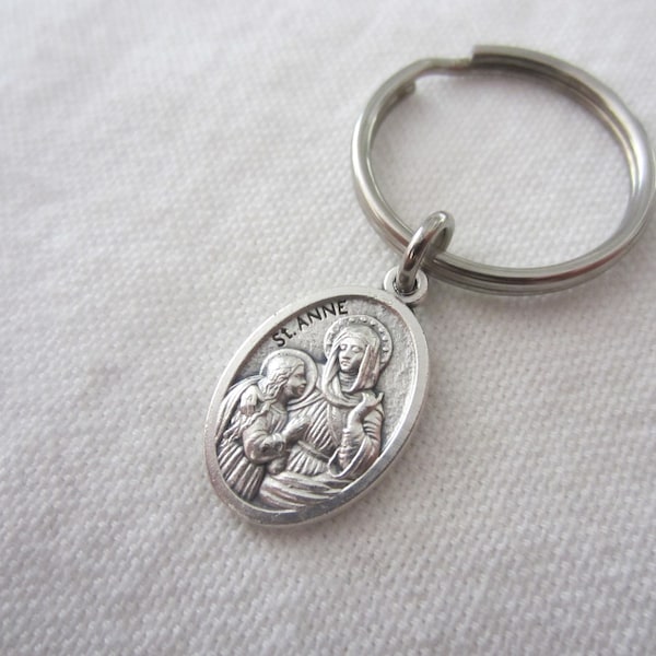 St Anne Medal Devotional Keychain, Patron Mothers Grandmothers Pregnancy, Made in USA, Catholic Godmother Baptism Confirmation RCIA Gift