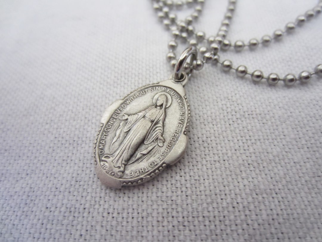 Miraculous Medal & Necklace Set, Our Lady / Blessed Mother, Catholic ...
