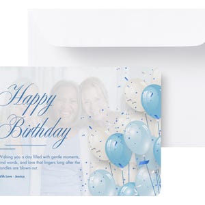 Editable Blue & Beige Balloon Happy Birthday Card | Canva Template | Elegant Printable Card for Women | Digital Greeting | Instant Download