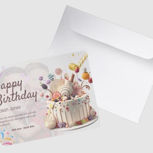 Plantilla de Canva para tarjeta de cumpleaños divertida y original / Saludo editable con temática de pastel / Descarga digital para niños y seres queridos / Tarjeta personalizable