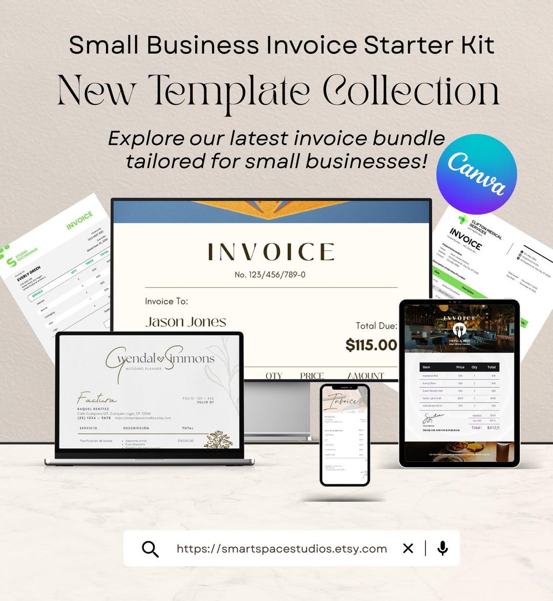 Editable Invoice Templates Bundle for Small Business & Freelancers ...