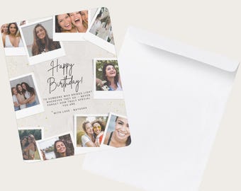 Editable Polaroid Birthday Card Template: Modern Photo Collage (Digital Download 5x7in Canva Template)