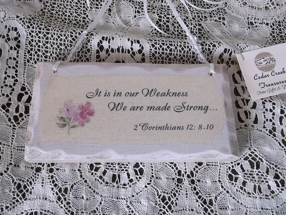 Shabby White Wood Petite Sign 2 Corinthians 128 10