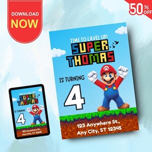 Mario Bros Geburtstagseinladung |  Super Mario Geburtstagseinladung | Mario Bros Einladungsvorlage | Super Brüder Junge einladen