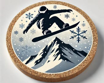 Snowboarding Cork Coasters | Custom Winter Sports Drink Coaster | Gift for Snowboarder or Skier