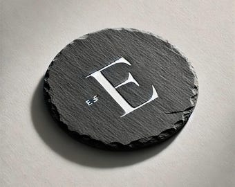 Monogram Slate Coasters | Custom Initial Drink Coaster Set | Elegant Personalized Table Gift