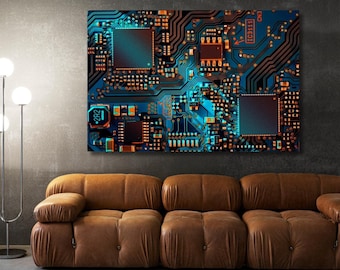 Futuristic Circuit Board Canvas Art: Tech-Inspired Modern Wall Decor,Floating Frame ArtWork