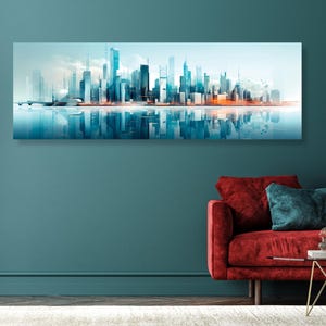 Futuristic Cityscape ArtWork – Modern Skyline Wall Art Set, Blue Digital Urban Landscape Canvas Print for Office or TechInspired Decor