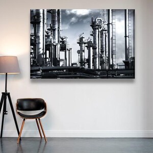 Black and White Factory Print: Industrial Urban Architecture Photography