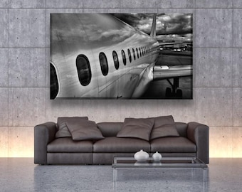 Lienzo impreso de pista de aeropuerto, fotografía artística de ala de avión, regalo para aviadores