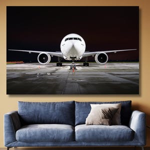 Night Airport Start- und Landebahn Luftfahrt Druck: Moderner Jet Leinwand Kunst