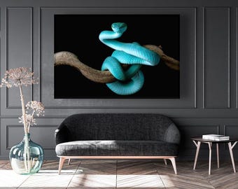 Blue Snake Canvas Print: Modern Exotic Reptile Wall Art