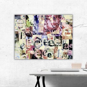 Impressão de arte de colagem de tipografia abstrata, arte de parede colorida de inspiração vintage, estilo moderno de mídia mista, arte de letras em negrito para escritório ou estúdio