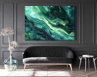 Impresión abstracta en lienzo de color verde azulado esmeralda: arte mural moderno de mármol