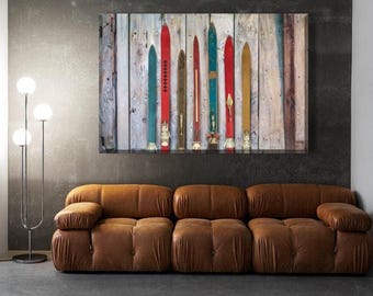 Retro Ski Canvas Print: Rustic Winter Lodge Wall Art