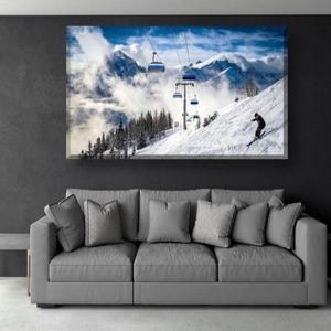 Ski Resort Wall Art – Winter Mountain Landscape Canvas Print | Snowy Alps Skiing Decor for Living Room or Cabin