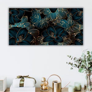 Dark Green Floral Wall Art , Elegant Botanical Canvas Print, Modern Flower Artwork, Teal Floral Home Decor, Nature Inspired Wall Poster