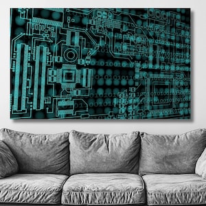 Dekoracja ścienna do biura IT, wydruk na płótnie z motywem płytki drukowanej Cyberpunk: sztuka ścienna inspirowana technologią