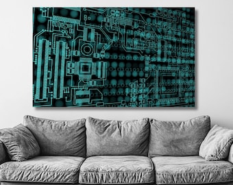 Décoration murale pour bureau informatique, impression sur toile de circuit imprimé cyberpunk : oeuvre d'art murale d'inspiration technologique