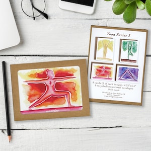 Watercolor Yoga Card Set: Encouragement Cards, Sun Salutation, Tree Pose
