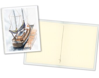 1 Small Book - The San Francisco Series - Boat, Hand Made, 16 blank pages 100lb drawing paper, journal, notes, sketchbook, travel notebook