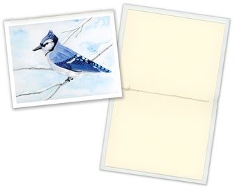 1 Small Journal - Winter Woodland Animals - Blue Jay, Hand Made, 16 blank pages 100lb paper, journal, gratitude, notes, sketchbook, garden