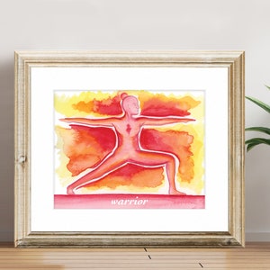 Fine Art Print - The Yoga Series - Warrior, Watercolor Art Print with White Matte, Yoga Art Print