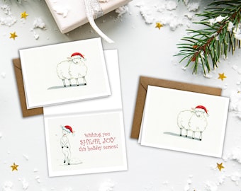 Holiday Greeting Card with Envelope, original watercolor, Sheep, Holiday, Christmas