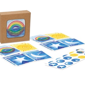 16 cadeaulabels met 20 stickers in geschenkverpakking - The Sky Series - Rainbow, Sun, Moon, Stars, handgemaakt, 100% katoenen lap zwaar papier