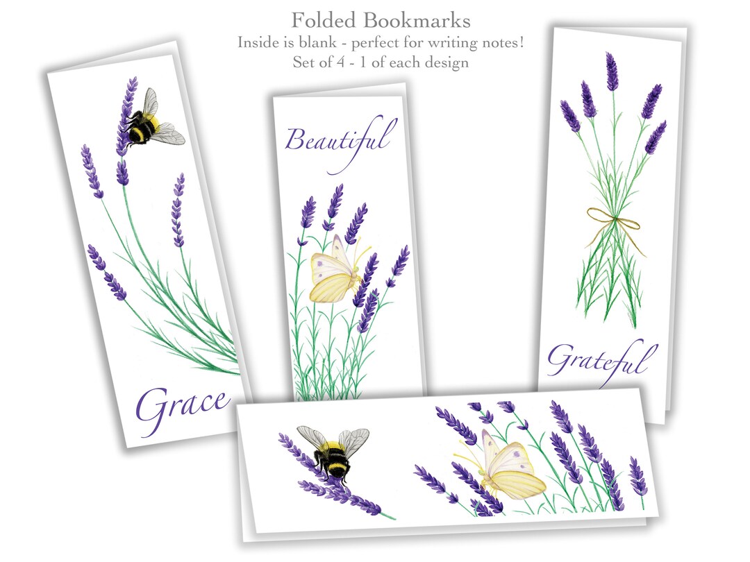 Folded Bookmarks Set of 4 the Lavender Series Bee - Etsy