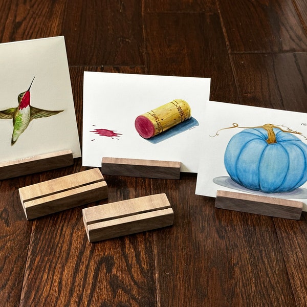Kunstwerkstandaards - perfect voor het weergeven van wenskaarten of kleine kunstwerken / kleine prints - verkrijgbaar in esdoorn, walnoot, mahonie