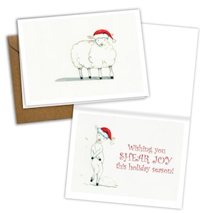 Cartão de felicitações de férias em aquarela com envelope, design original de ovelha, cartão de Natal, arte única, perfeito para as férias
