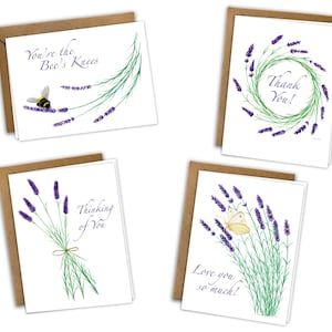 Lavendel Grußkarte 8er Set, blanko, original Aquarell, Lavendel, Danke, Liebe, Freundschaft, Biene, Schmetterling, Muttertag