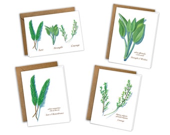Culinary Herbs Watercolor Greeting Card Set of 8, blank, original watercolors, Rosemary, Sage, Thyme, Kindness, Sympathy, Valentine, Love
