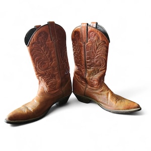 Vintage ACME-cowboylaarzen uit de jaren 70, damesmaat 8, karamelbruin leer