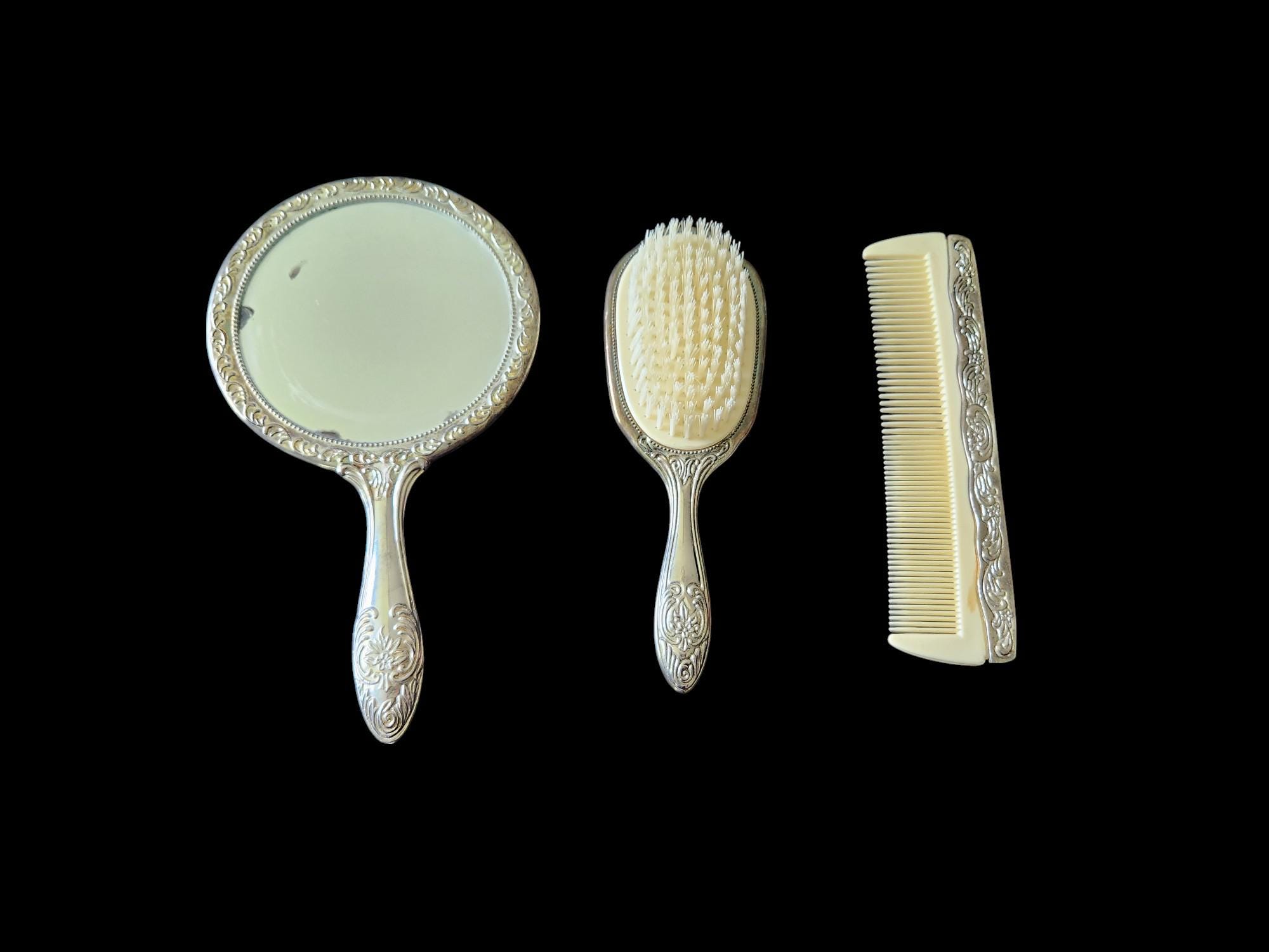 Vintage Silver Plated Vanity Set - Brush, Comb and Hand Mirror