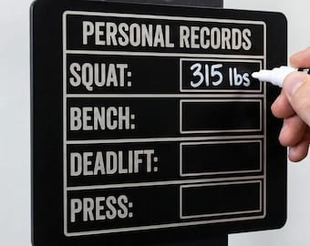 Home Gym PR Board - Reusable Black Aluminum Personal Record Tracker