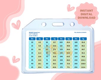 Weight and Height Conversion Table Double-Sided Badge Buddy | ID Insert | PDF Downloadable File