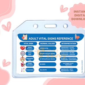 Erwachsene Vitalzeichen Referenz (Normal) ID Einsatz Badge Buddy Horizontal | PDF-Download