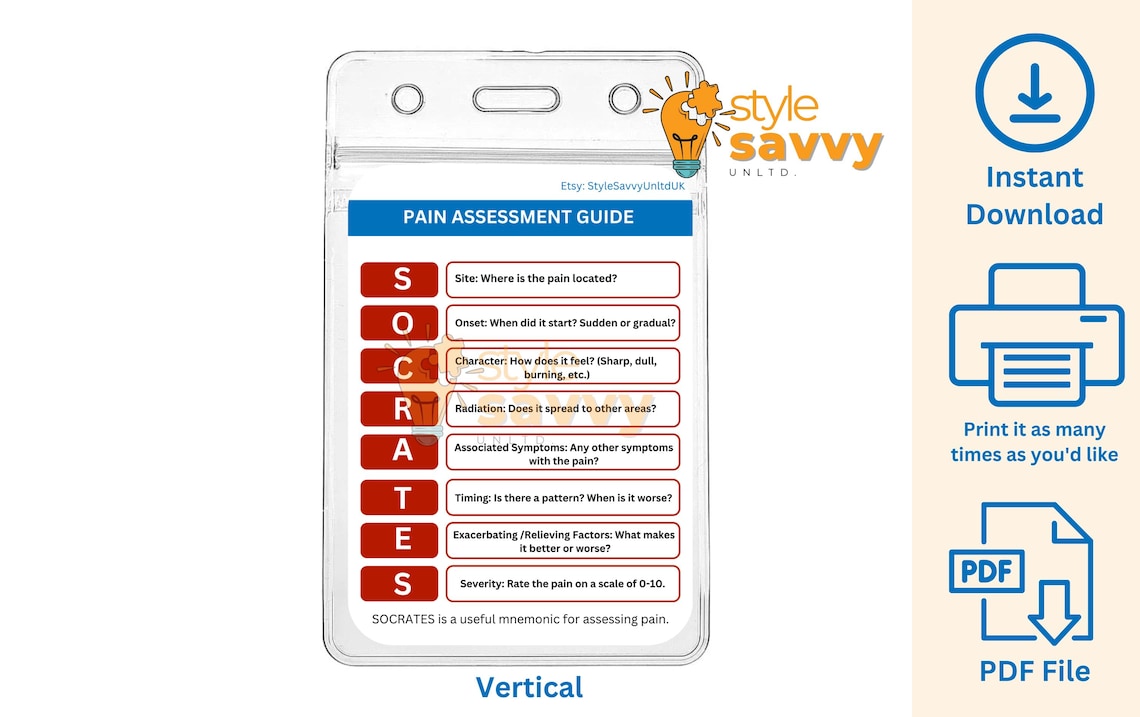 Pain Scale SOCRATES Pain Assessment Badge Buddy Double sided ID pain-scale-socrates-pain-assessment-badge-buddy-double-sided-id