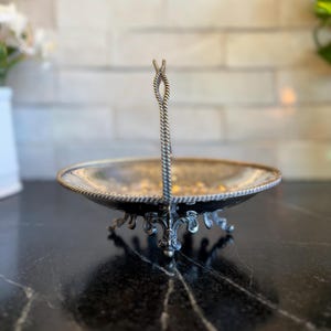 Silver footed basket with silver rope handle, vintage silver plate