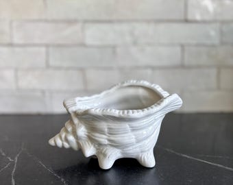 White conch vintage ceramic seashell planter decorative bowl