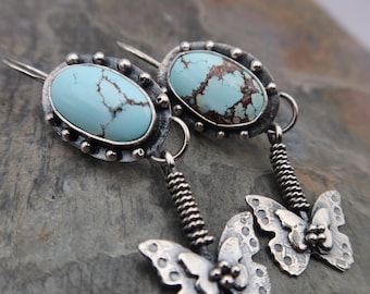 Lavender Turquoise Sterling Silver Metalwork Butterfly Earrings Butterflies