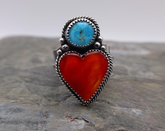 Rosarita and Turquoise Sterling Silver Metalsmith Ring