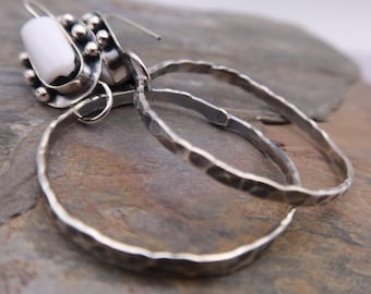 Sterling Silver Metalsmith Hoop Earrings White Turquoise