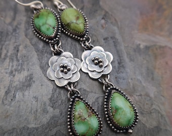 Sonoran Gold Turquoise Flower Boho Sterling Silver Earrings