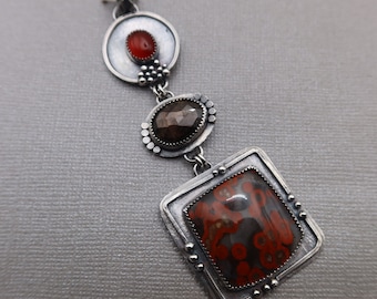 Poppy Jasper, Chocolate Sapphire, Carnelian Metalsmith Sterling Silver Pendant