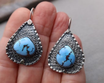 Golden Hill Turquoise Teardrop Sterling Silver Statement Southwestern Earrings